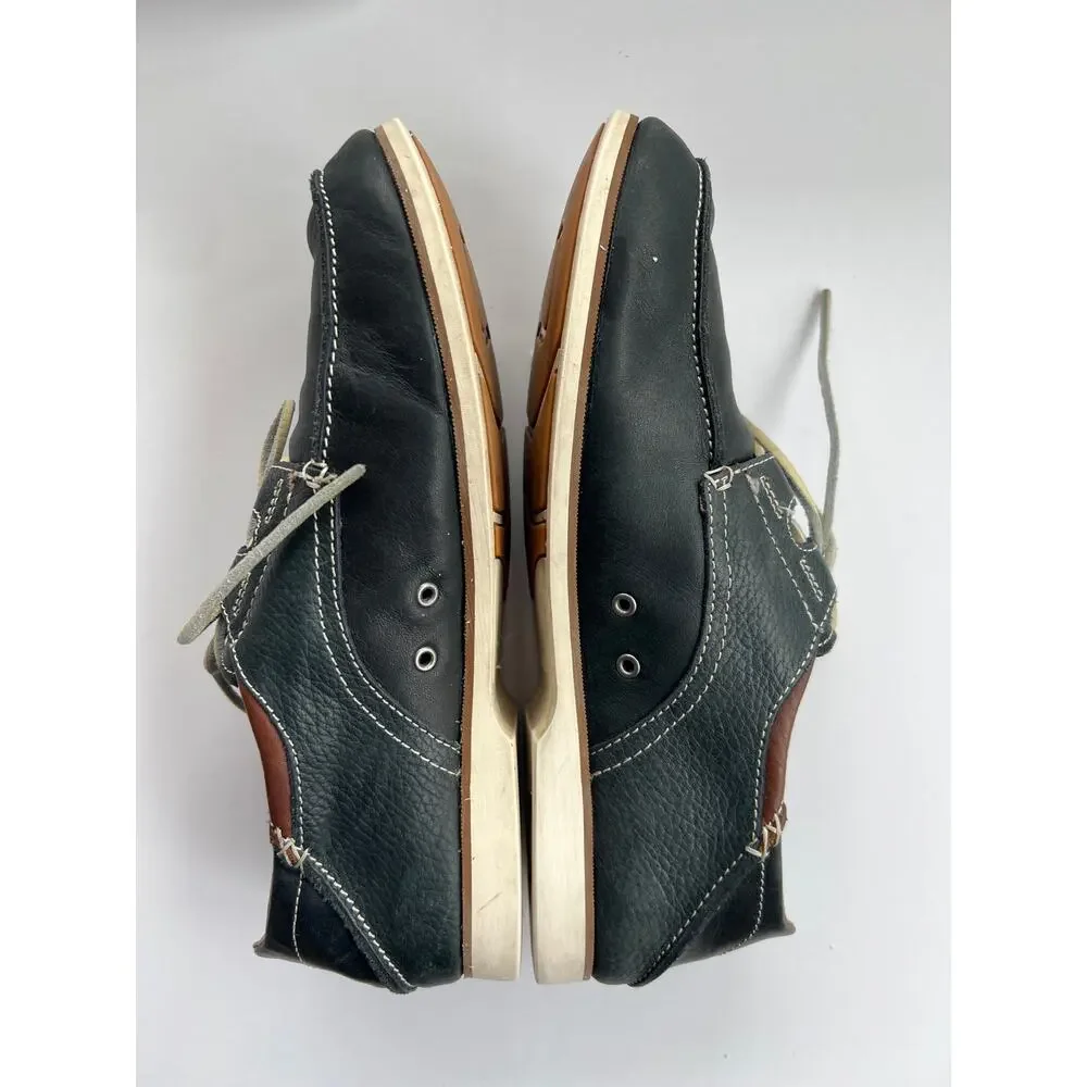OluKai Moku Men's Black Leather Boat Shoes - Size 10.5 - Excellent Tread